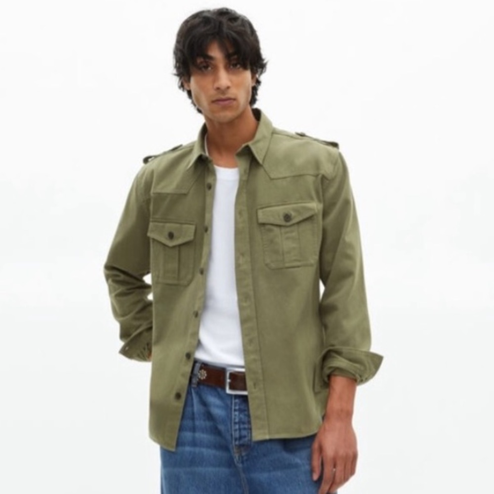 Kooples Military Sharp Shoulder Shirt Jacket Olive Drab Size S, M $395